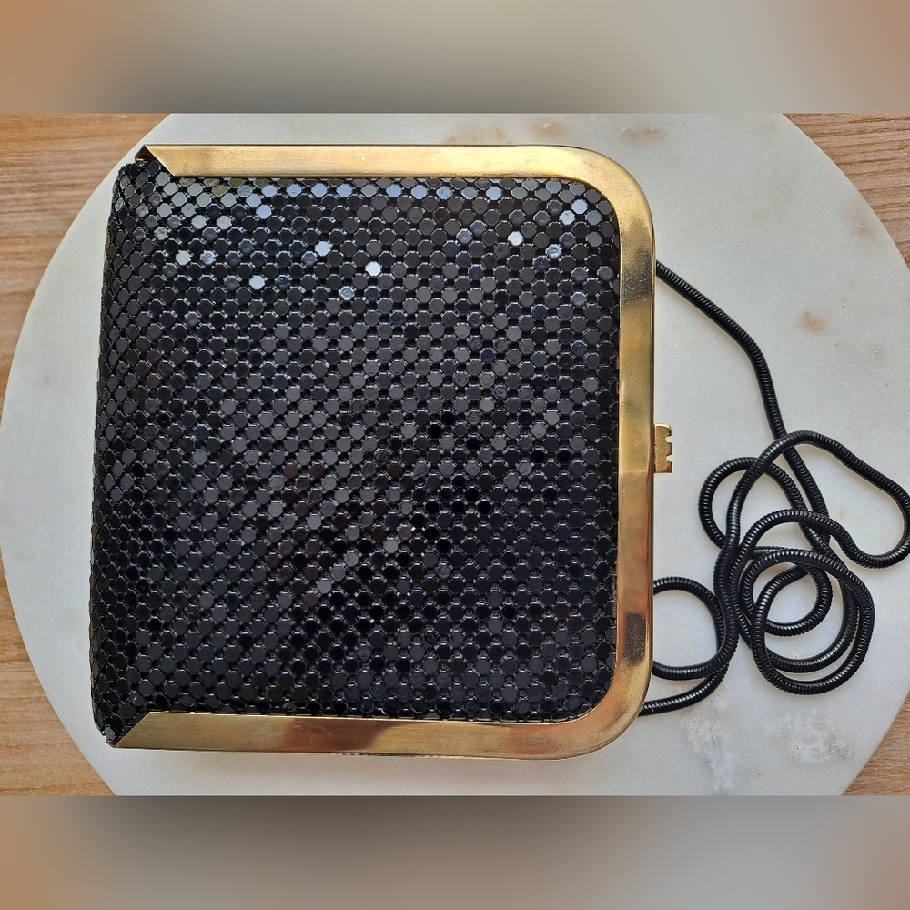 Vintage Art Deco Cluch. Black Mesh With Gold Case.